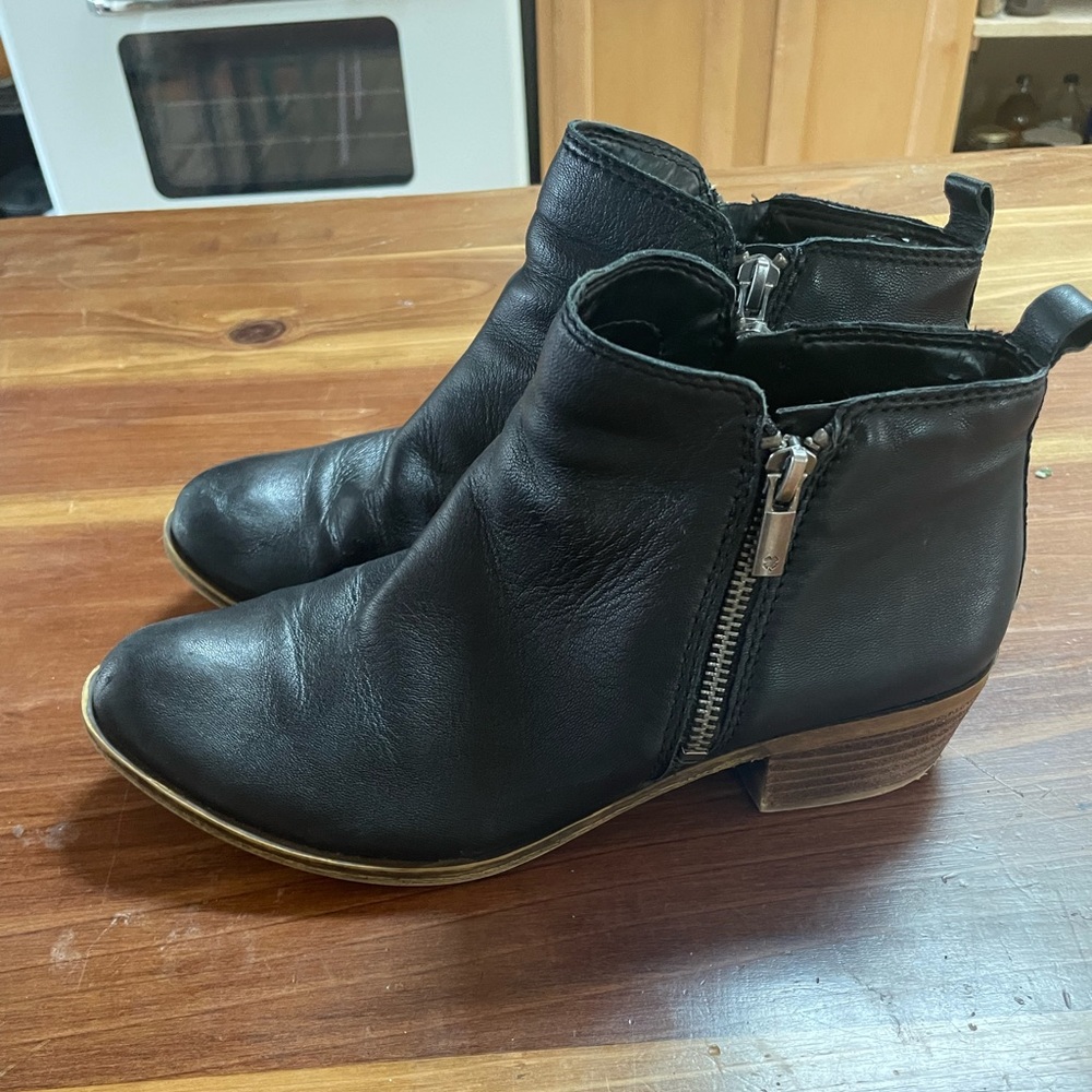 Lucky brand black leather ankle boots